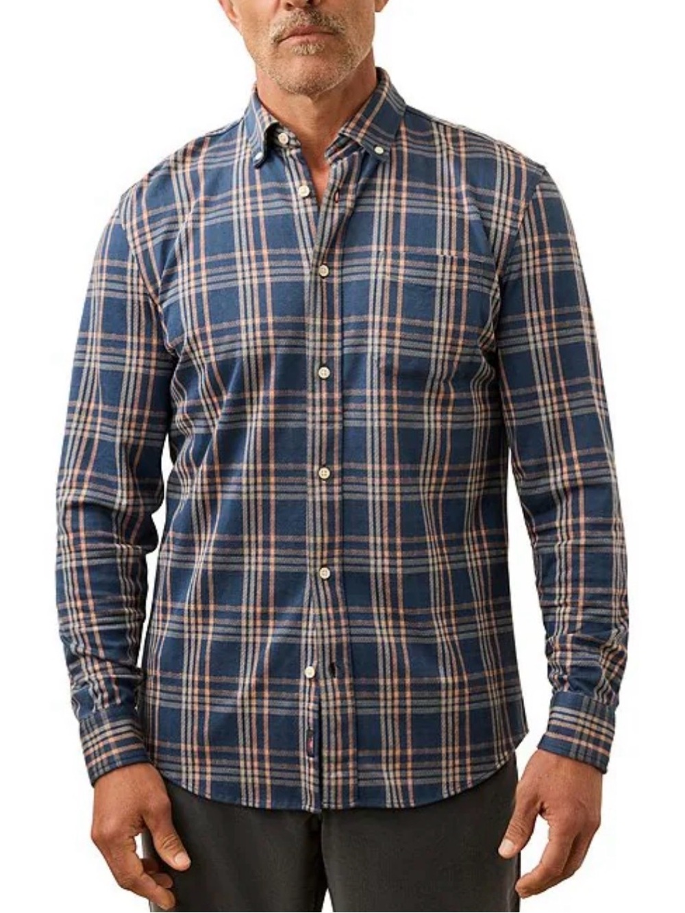 Faherty Coastline Supima Cotton Knit Plaid Shirt Blue Pink Men’s Large